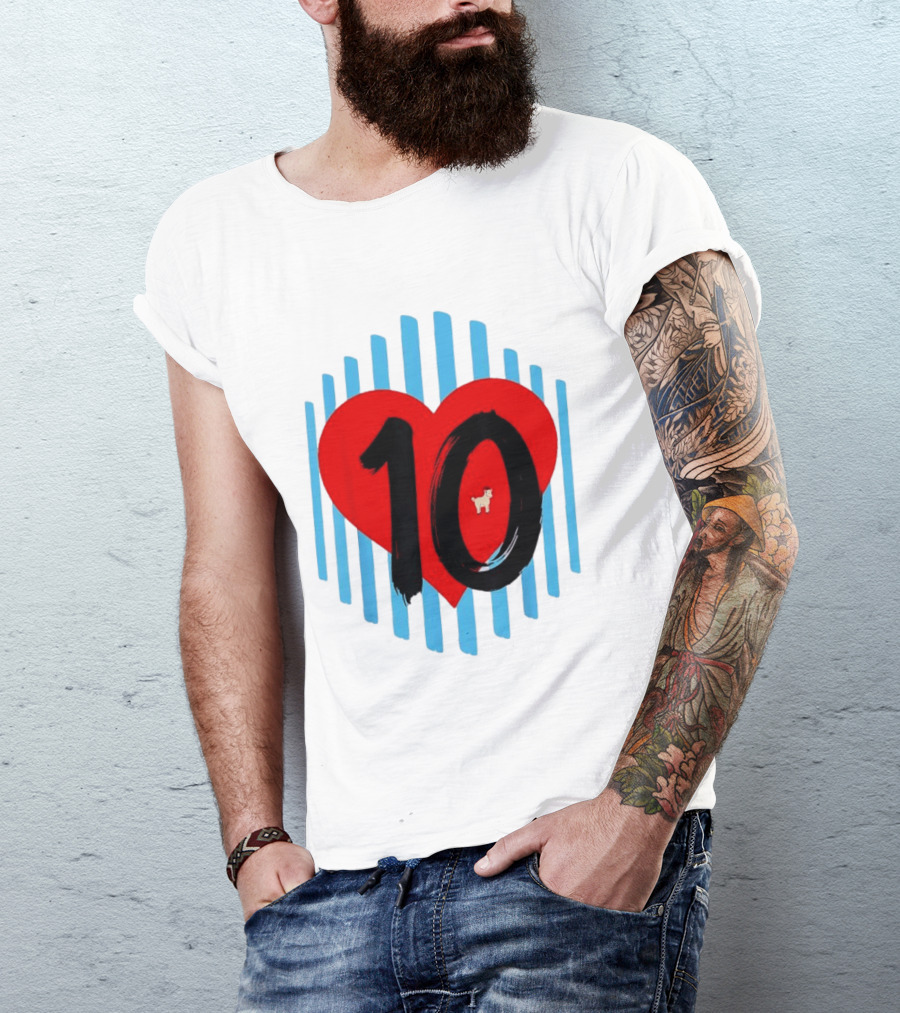 Messi Heart 10 Goat Greatest Of All Time T-Shirt