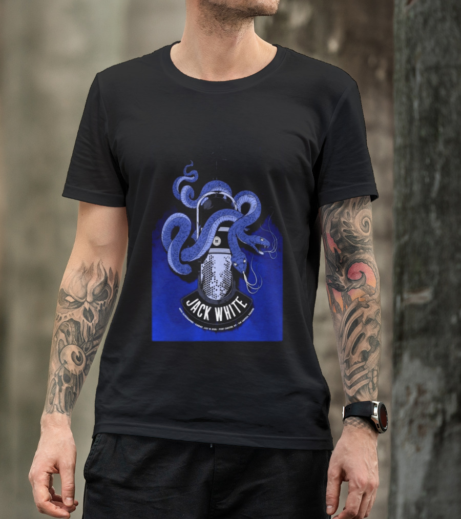 Jack White Tour Port Chester NY Jul 19 2026 Blue Snake Microphone T-Shirt