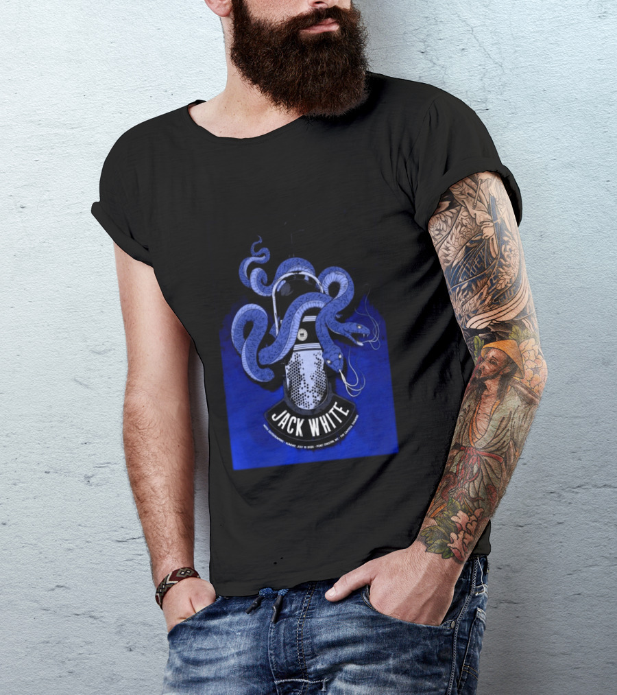 Jack White Tour Port Chester NY Jul 19 2026 Blue Snake Microphone T-Shirt