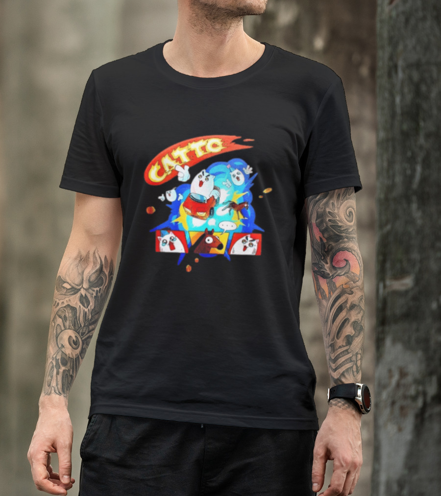 Catto Cartoon Cat Driving A Car With Funny Expressions And Comic Style Panels T-Shirt