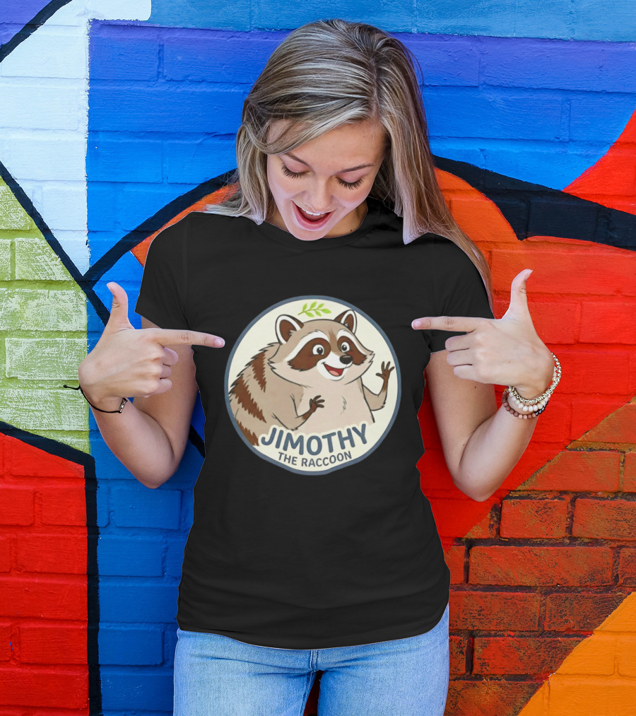 Jimothy The Raccoon Friendly Cartoon Character With Leaf Motif T-Shirt
