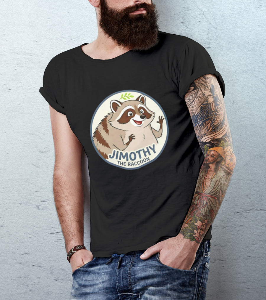 Jimothy The Raccoon Friendly Cartoon Character With Leaf Motif T-Shirt