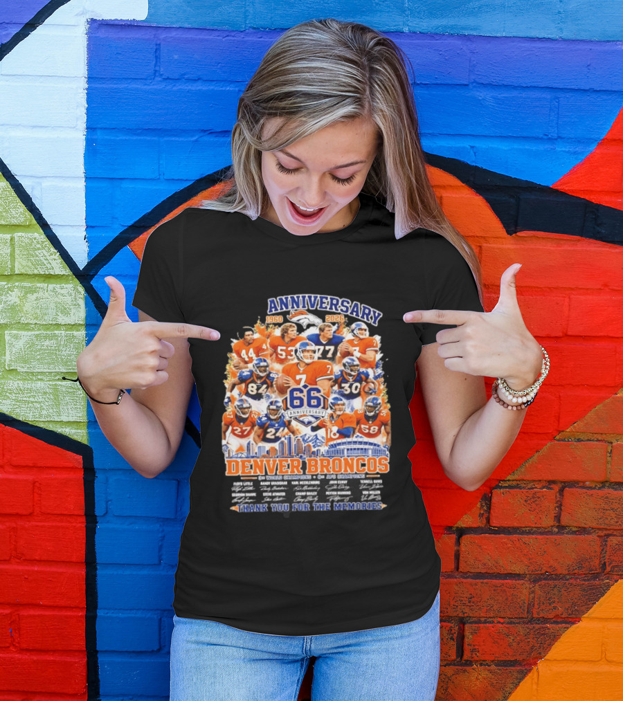 Denver Broncos 66th Anniversary 1960 2026 Thank You For The Memories With Players And Championships T-Shirt