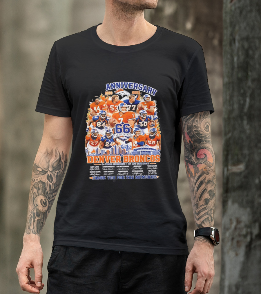 Denver Broncos 66th Anniversary 1960 2026 Thank You For The Memories With Players And Championships T-Shirt
