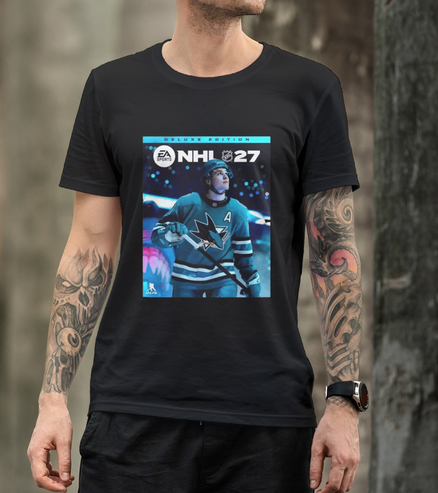 EA Sports NHL 27 Deluxe Edition Macklin Celebrini San Jose Sharks Cover Athlete T-Shirt