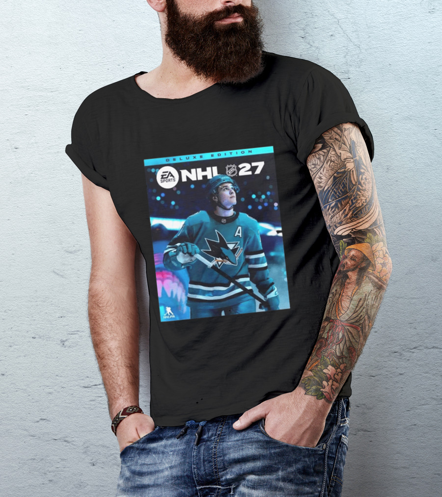 EA Sports NHL 27 Deluxe Edition Macklin Celebrini San Jose Sharks Cover Athlete T-Shirt