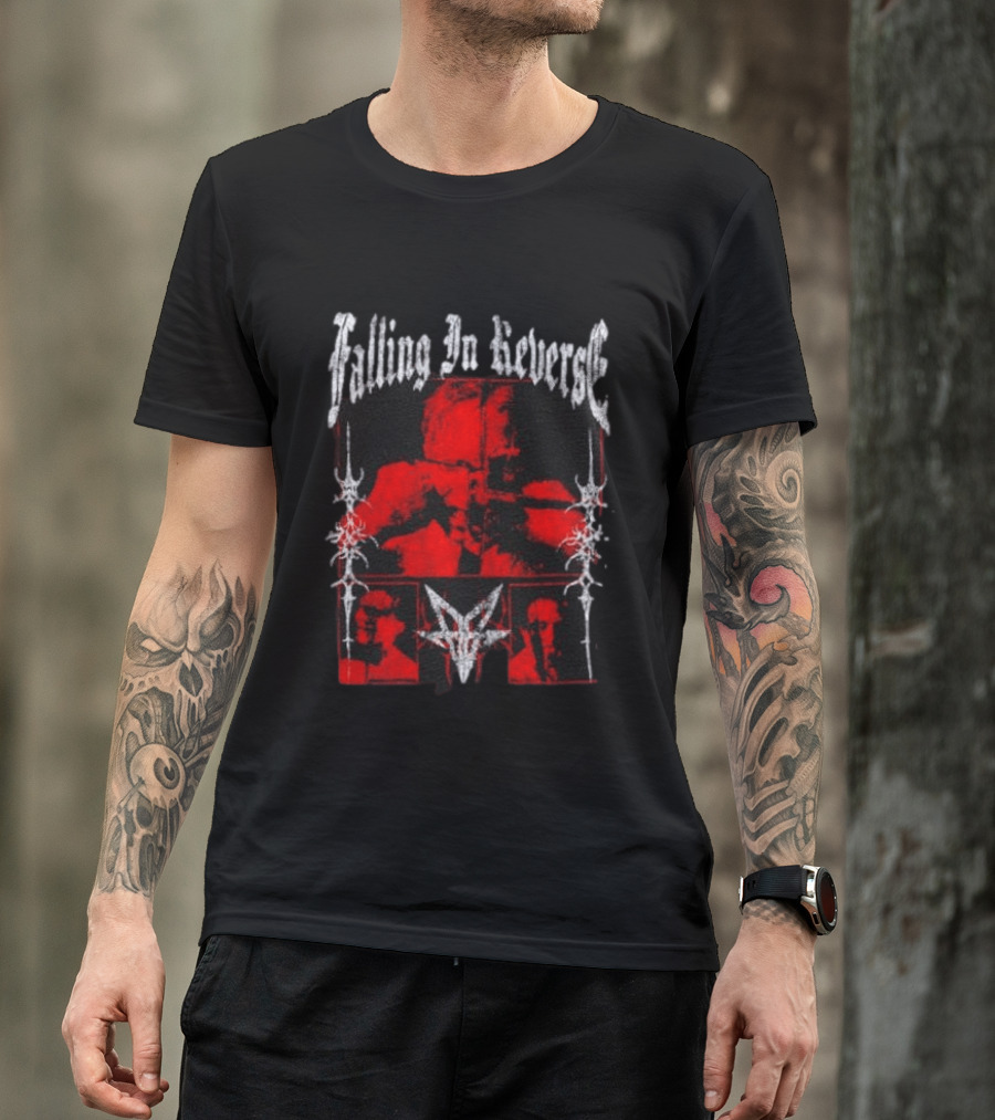 Falling In Reverse Band Distressed Red And Black Gothic T-Shirt