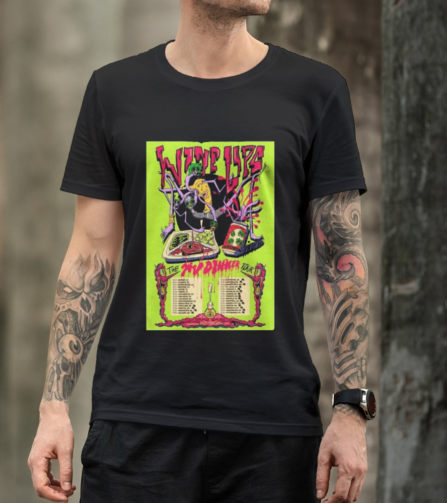 Wine Lips TV Dinner Tour 2026 Canada USA Neon Zombie Concert T-Shirt