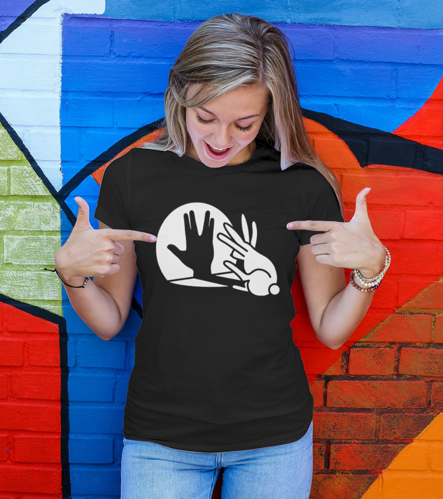 Hand Shadow Bunny Puppet Shadows Playful Gesture T-Shirt