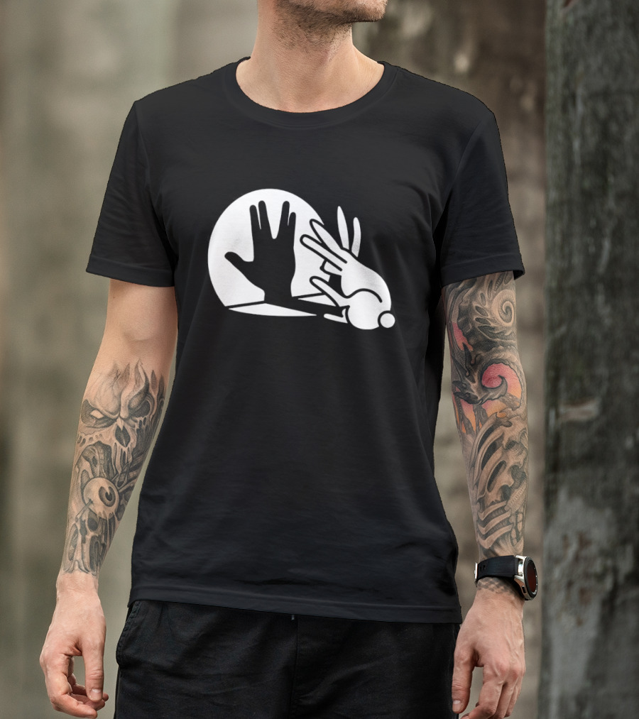 Hand Shadow Bunny Puppet Shadows Playful Gesture T-Shirt