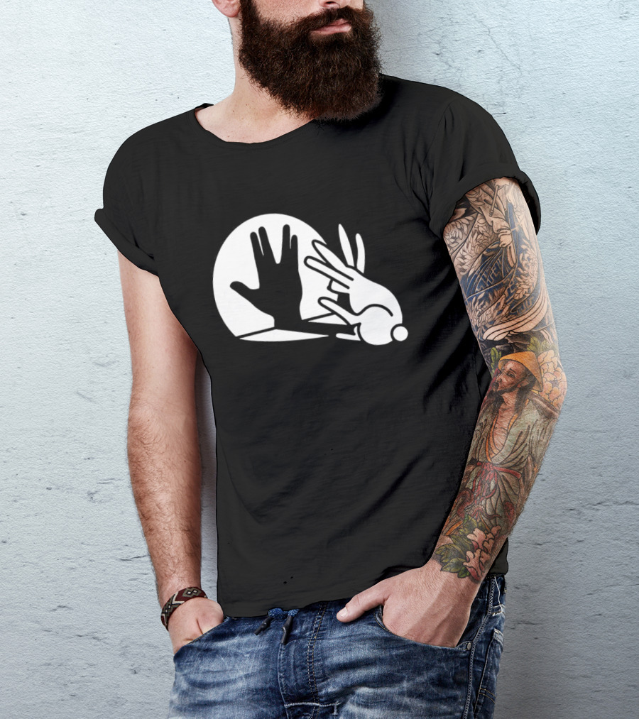 Hand Shadow Bunny Puppet Shadows Playful Gesture T-Shirt