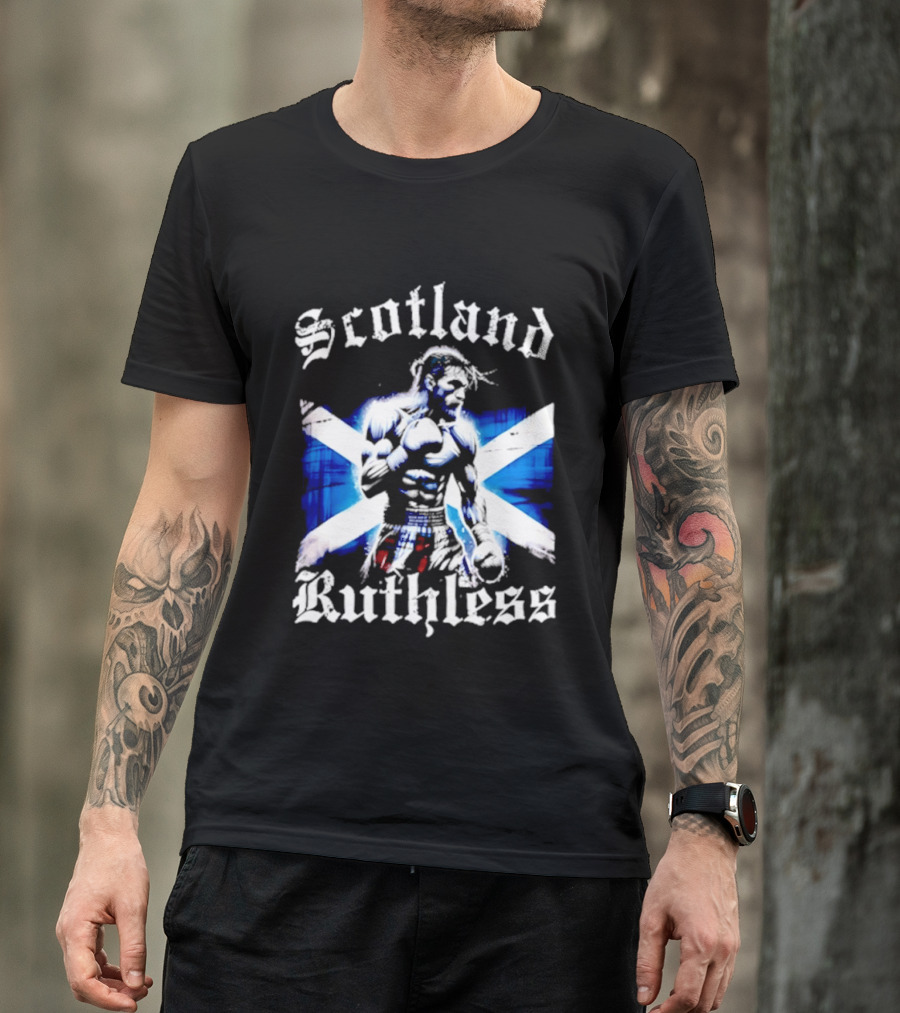 Scotland Ruthless Fighter With Scottish Cross Flag T-Shirt