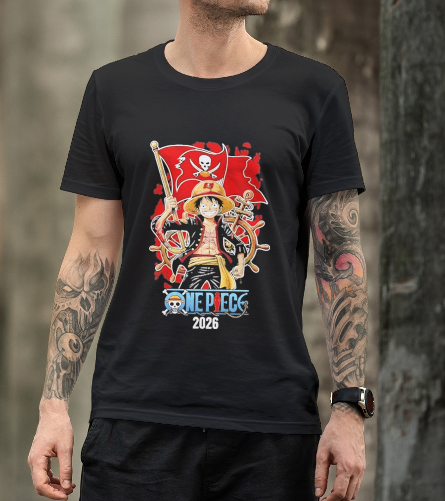 Tampa Bay Buccaneers One Piece Luffy 2026 Pirate Flag Adventure T-Shirt