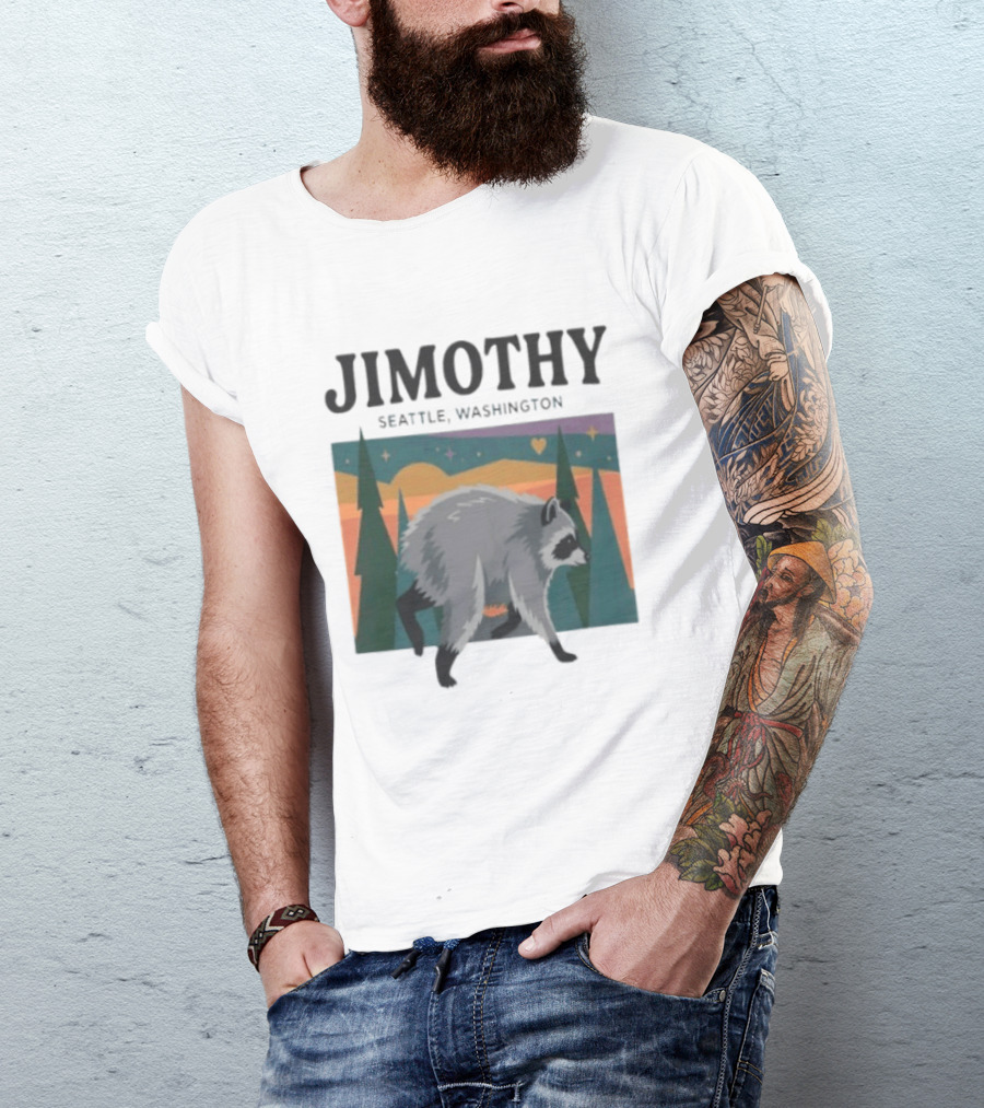 Jimothy Raccoon Seattle Washington Pacific Northwest Forest Scene T-Shirt