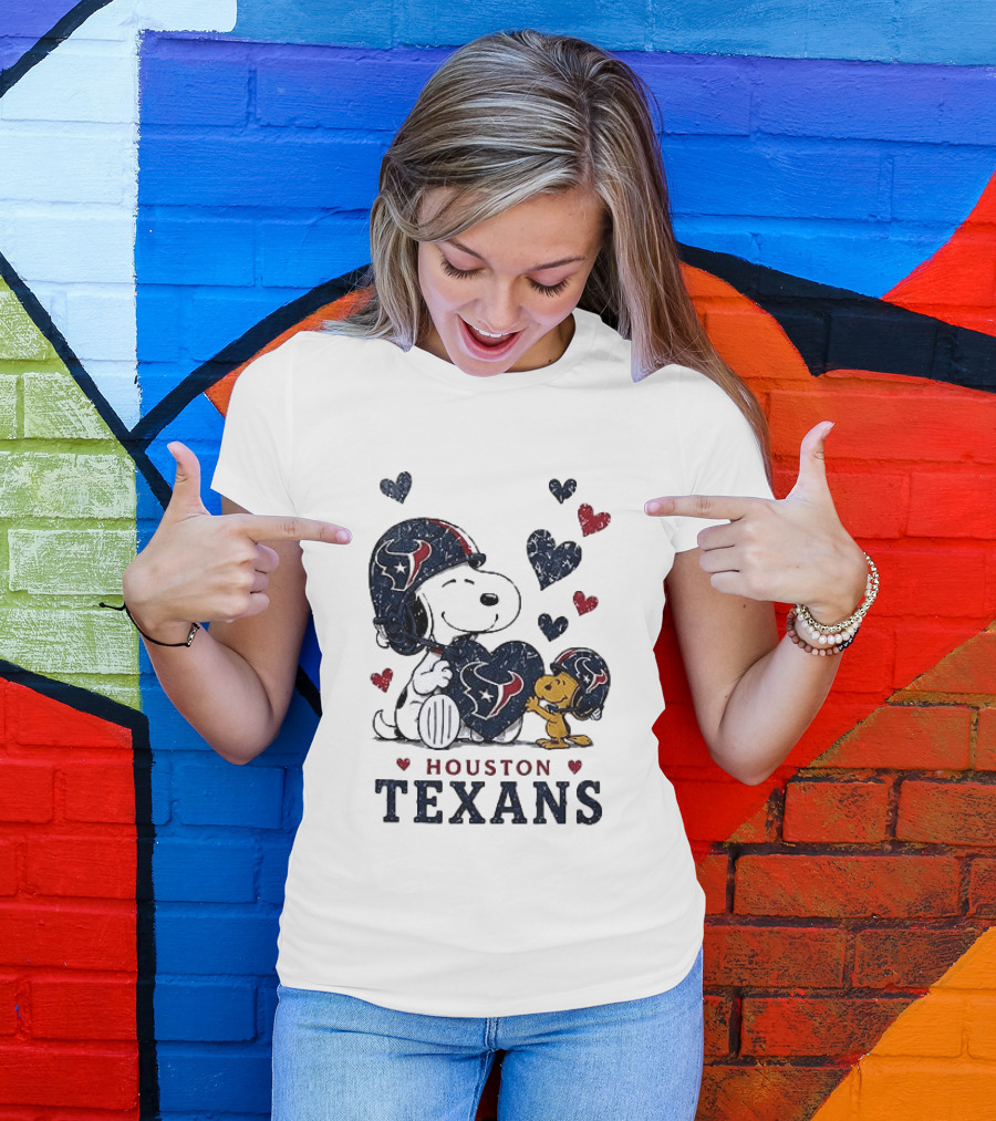 Houston Texans Peanuts Snoopy Woodstock Love Hearts T-Shirt