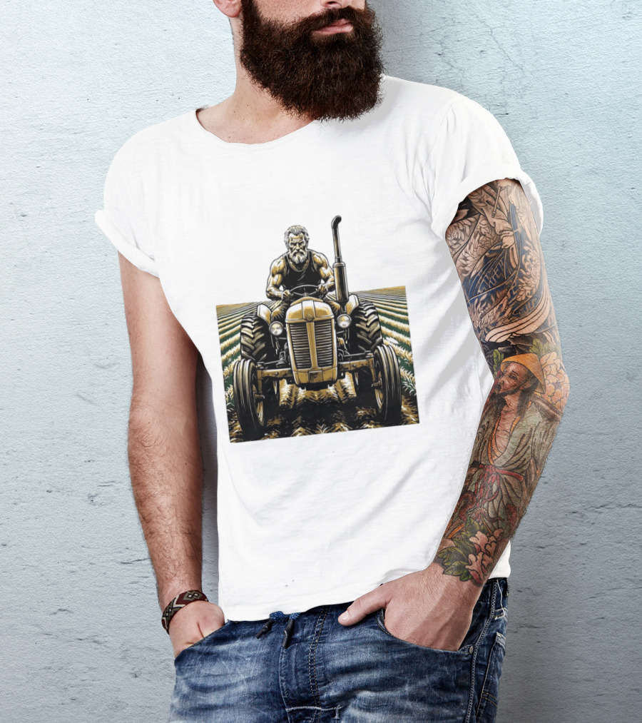 Muscular Farmer Tractor Field T-Shirt