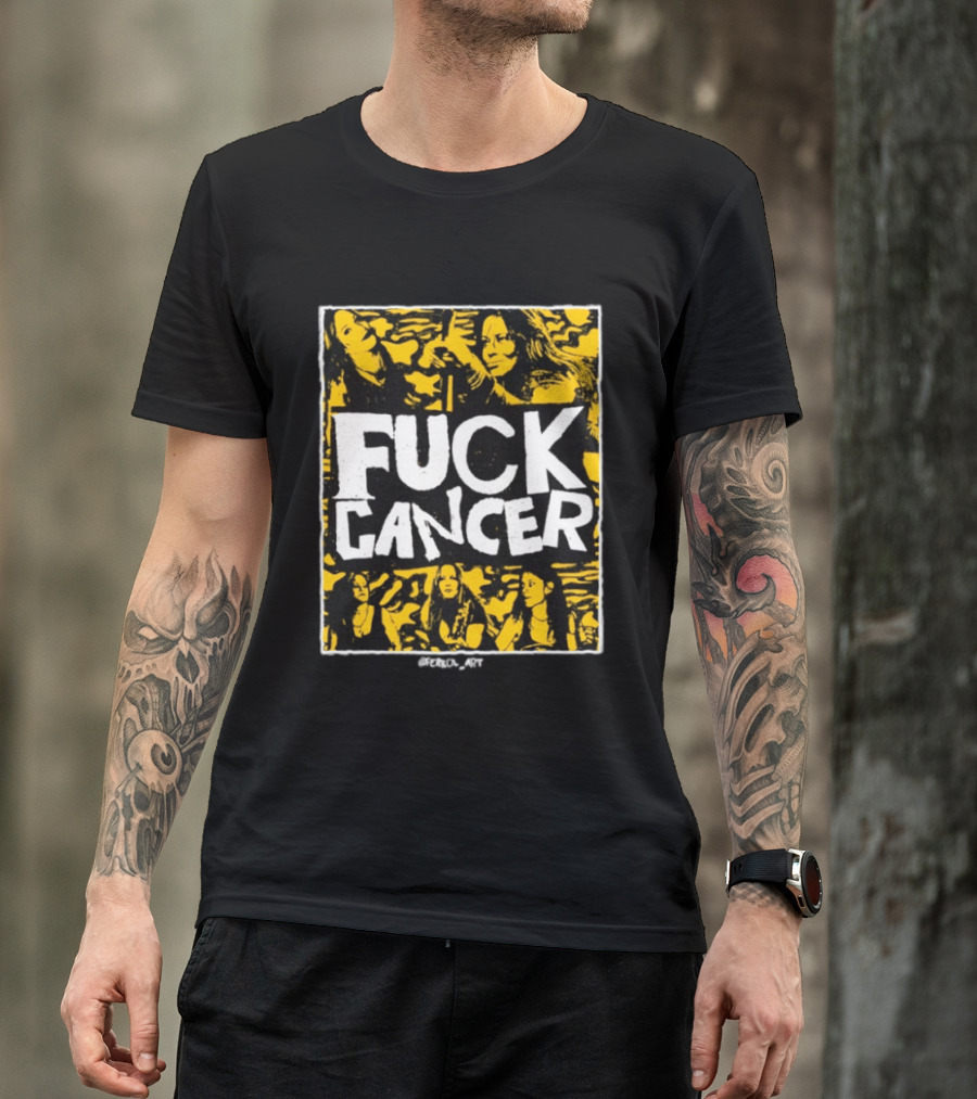 Fuck Cancer Support Bold Graphic With Yellow And Black T-Shirt