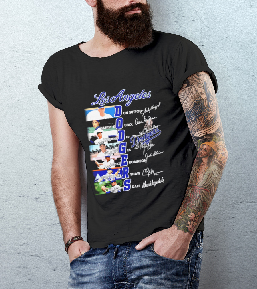 Los Angeles Dodgers Don Sutton Sandy Koufax Duke Snider Gil Hodges Jackie Robinson Clayton Kershaw Don Drysdale Signatures T-Shirt