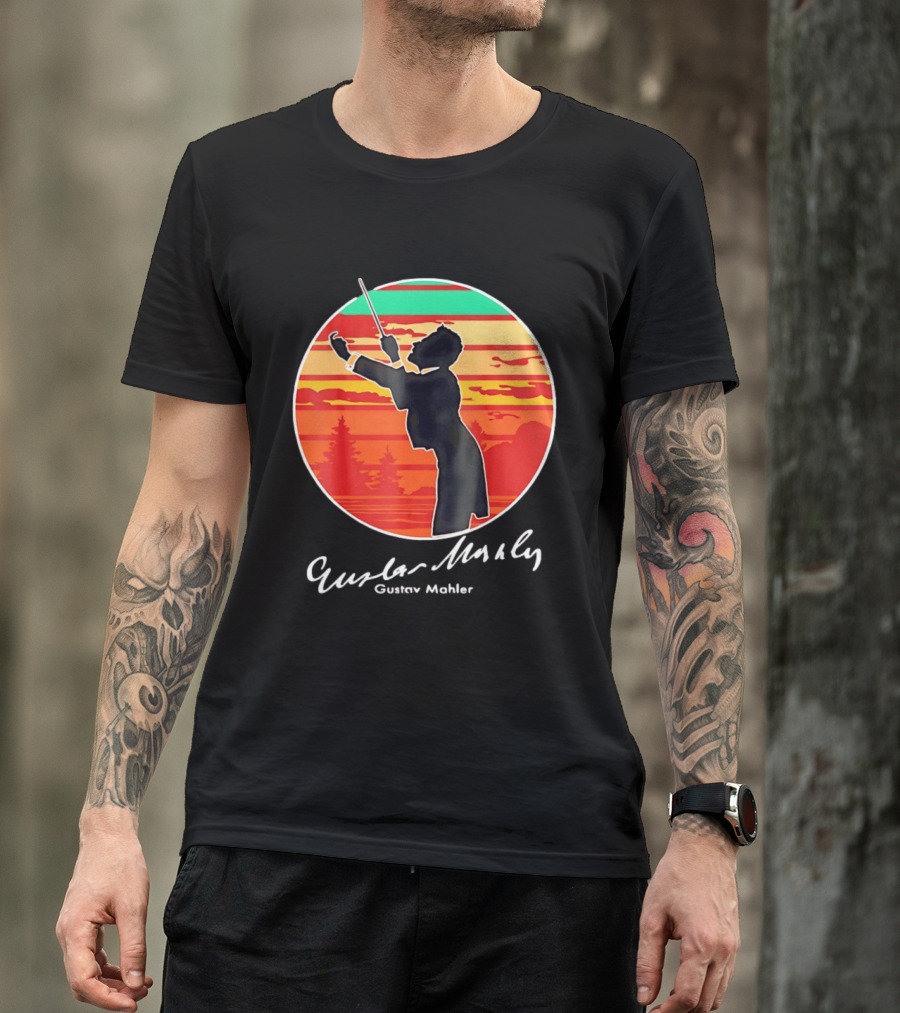 Gustav Mahler Conducting Silhouette With Vibrant Sunset T-Shirt