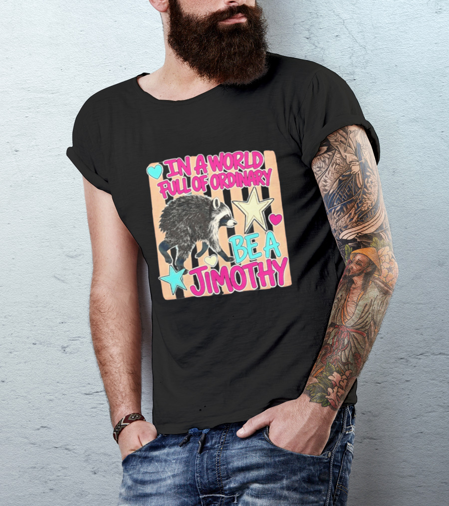 In A World Full Of Ordinary Be A Jimothy Raccoon With Stars And Hearts T-Shirt