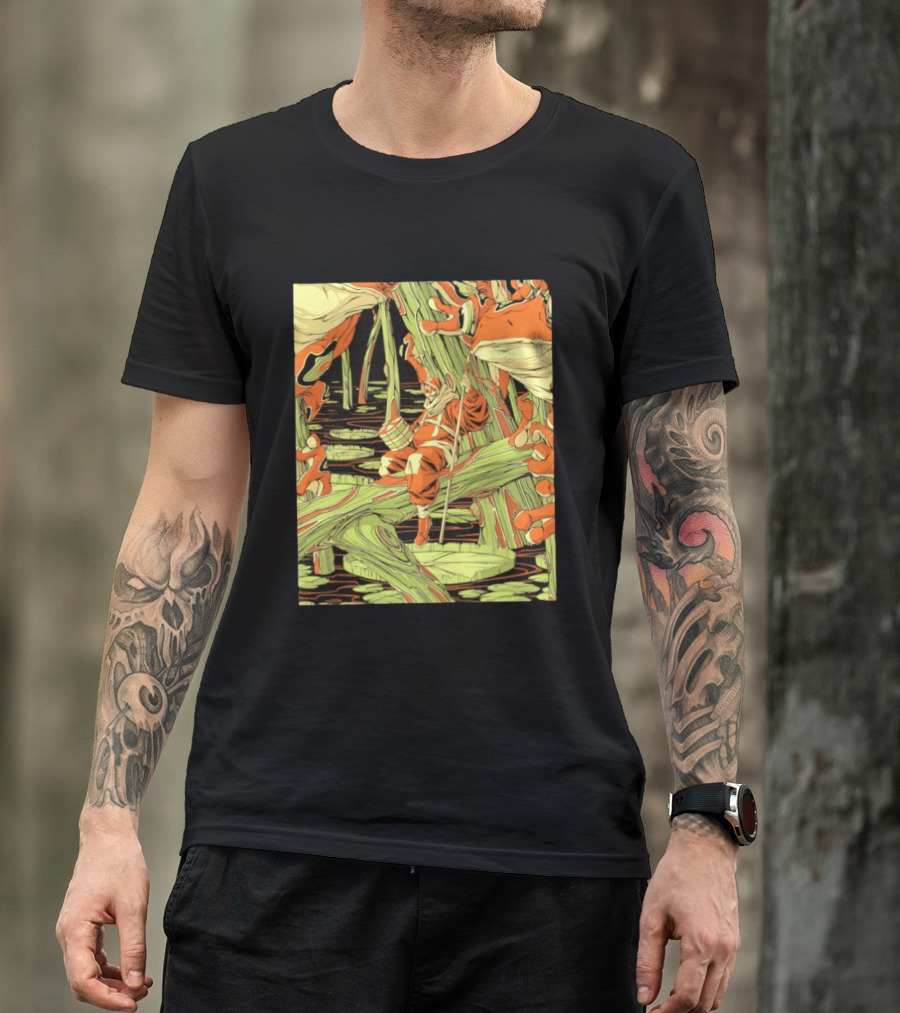 Swamp Explorer With Giant Frogs Wilderness Adventure T-Shirt