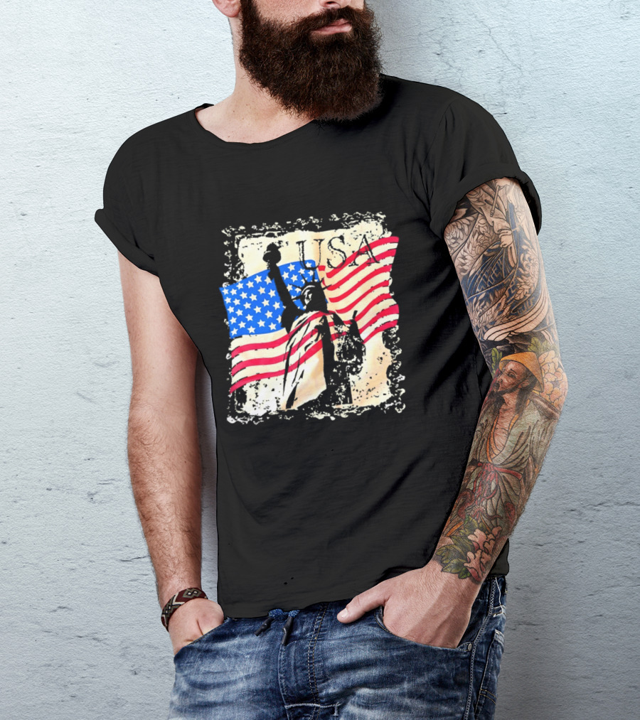 USA Statue Of Liberty American Flag T-Shirt
