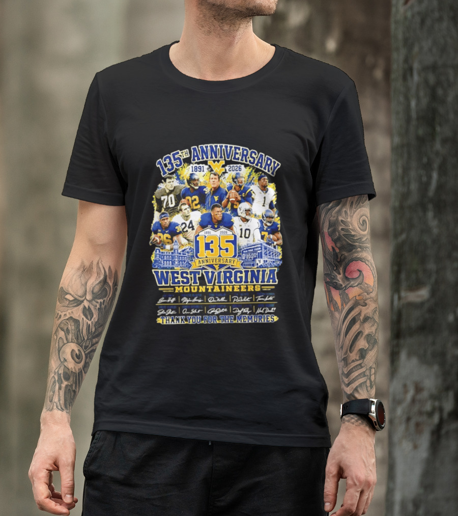 West Virginia Mountaineers 135th Anniversary 1891 2026 Thank You For The Memories Signatures T-Shirt