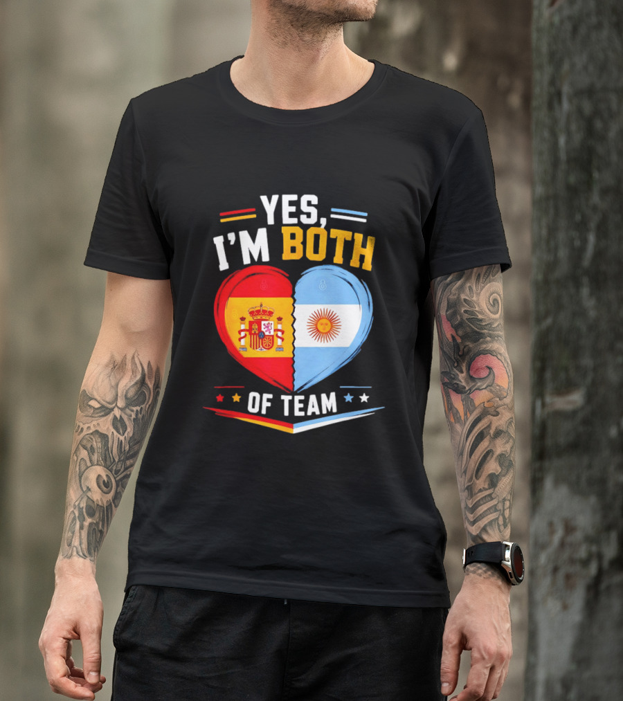 Yes I'm Both Team Spain And Argentina Heart Flags T-Shirt