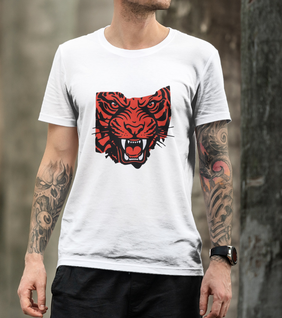 Aggressive Tiger Face Big Cat Animal Fierce Red And Black Tiger Head T-Shirt