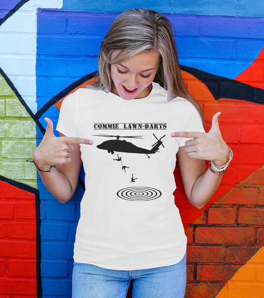 Commie Lawn Darts Helicopter Paratrooper Meme Target Landing T-Shirt