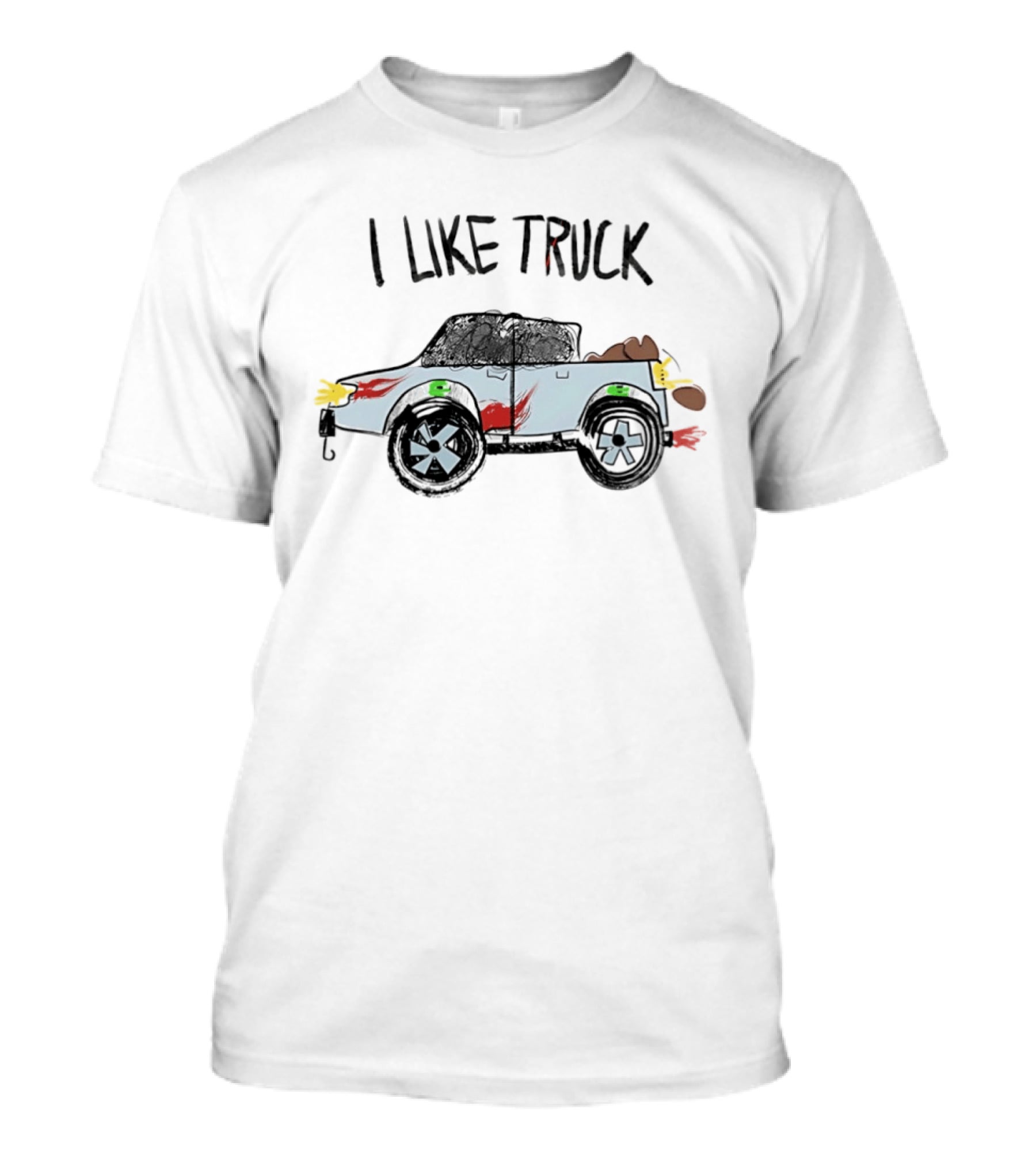 I Like Truck Childish Drawing Crayon Style Art With Colorful Cartoon Truck T-Shirt