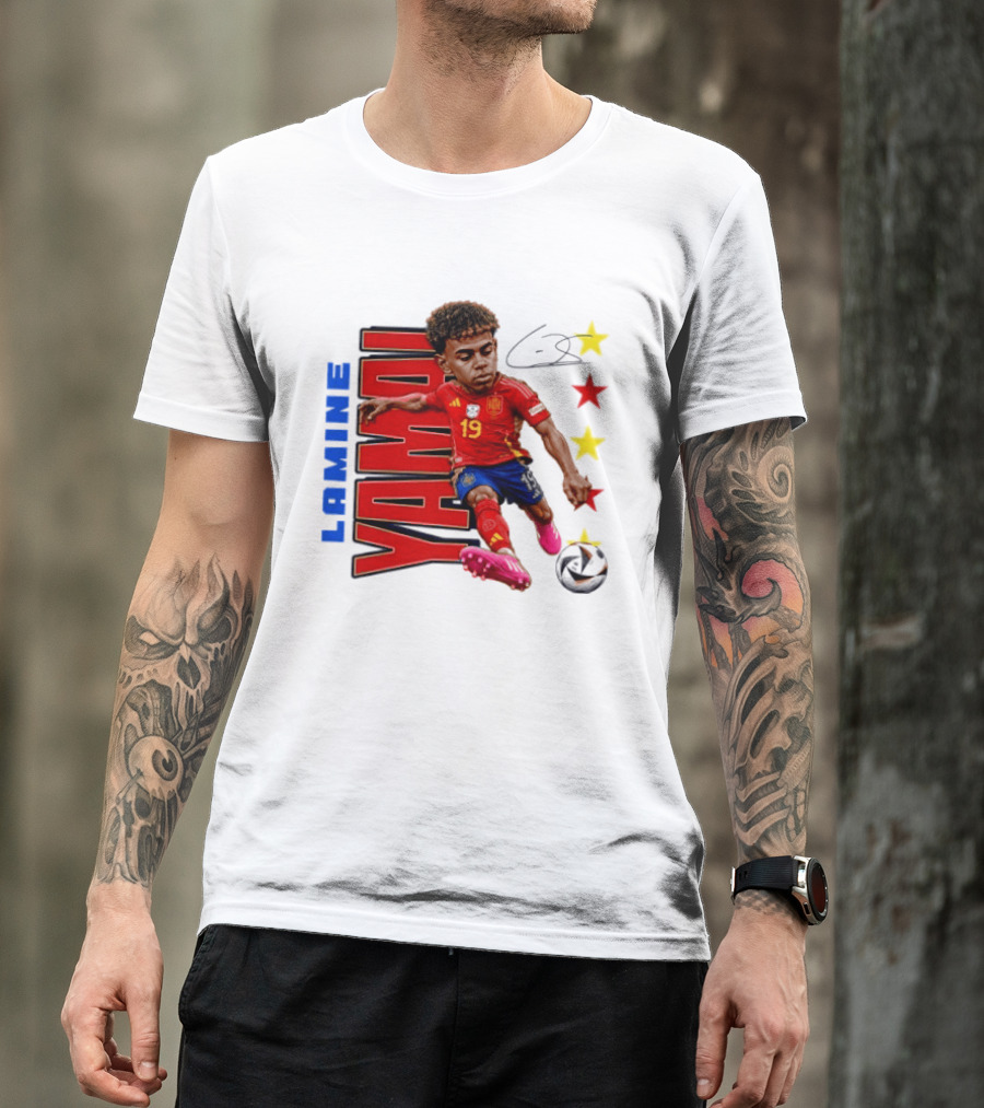 Lamine Yamal No 19 Spain National Team Soccer Star With Signature And Stars T-Shirt