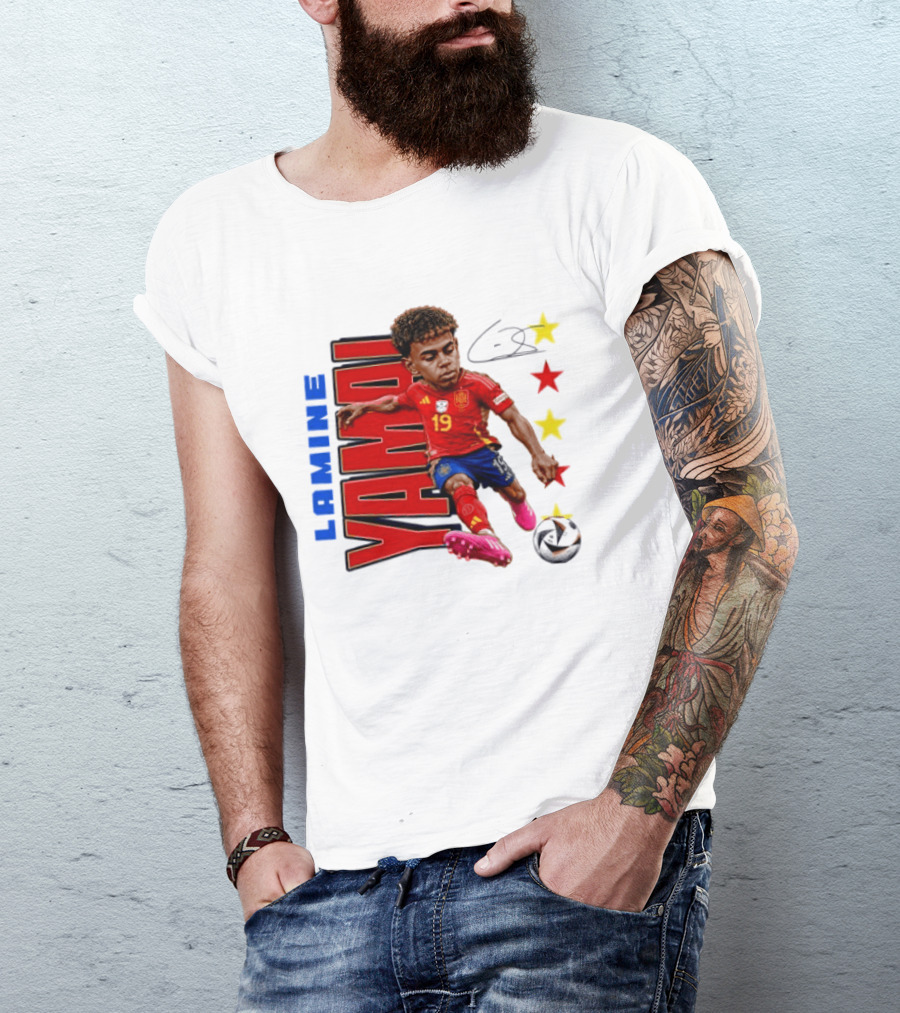 Lamine Yamal No 19 Spain National Team Soccer Star With Signature And Stars T-Shirt
