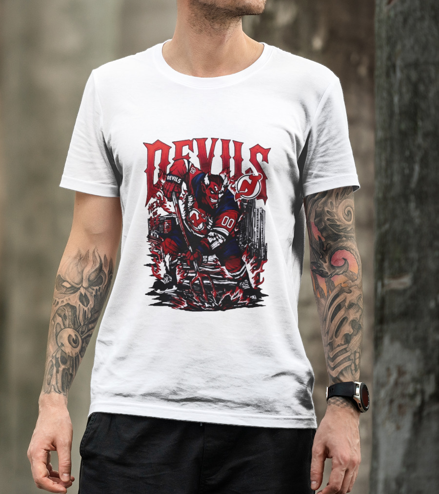 New Jersey Devils Hell On Ice Demon Skating T-Shirt