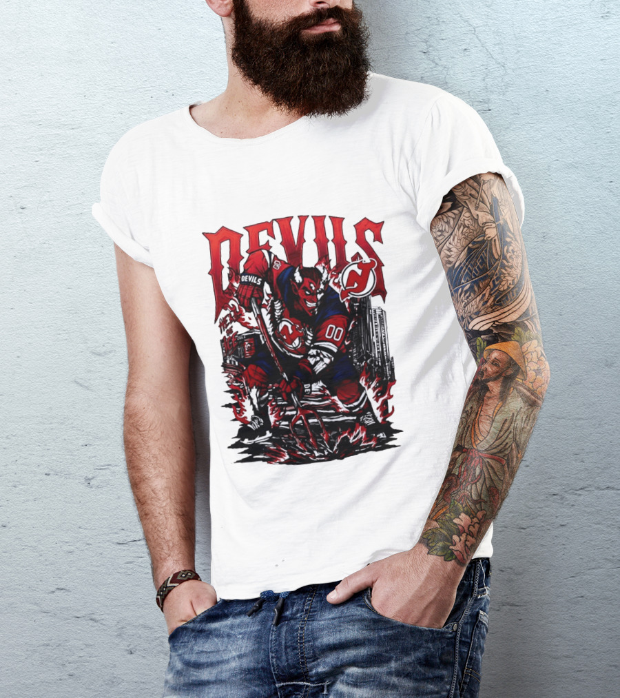 New Jersey Devils Hell On Ice Demon Skating T-Shirt