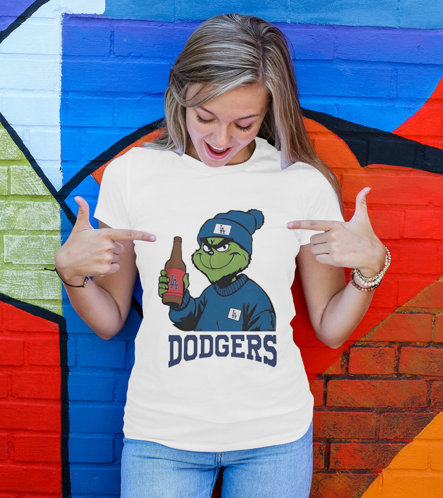 Los Angeles Dodgers MLB Christmas Grinch Beanie And Sweater T-Shirt