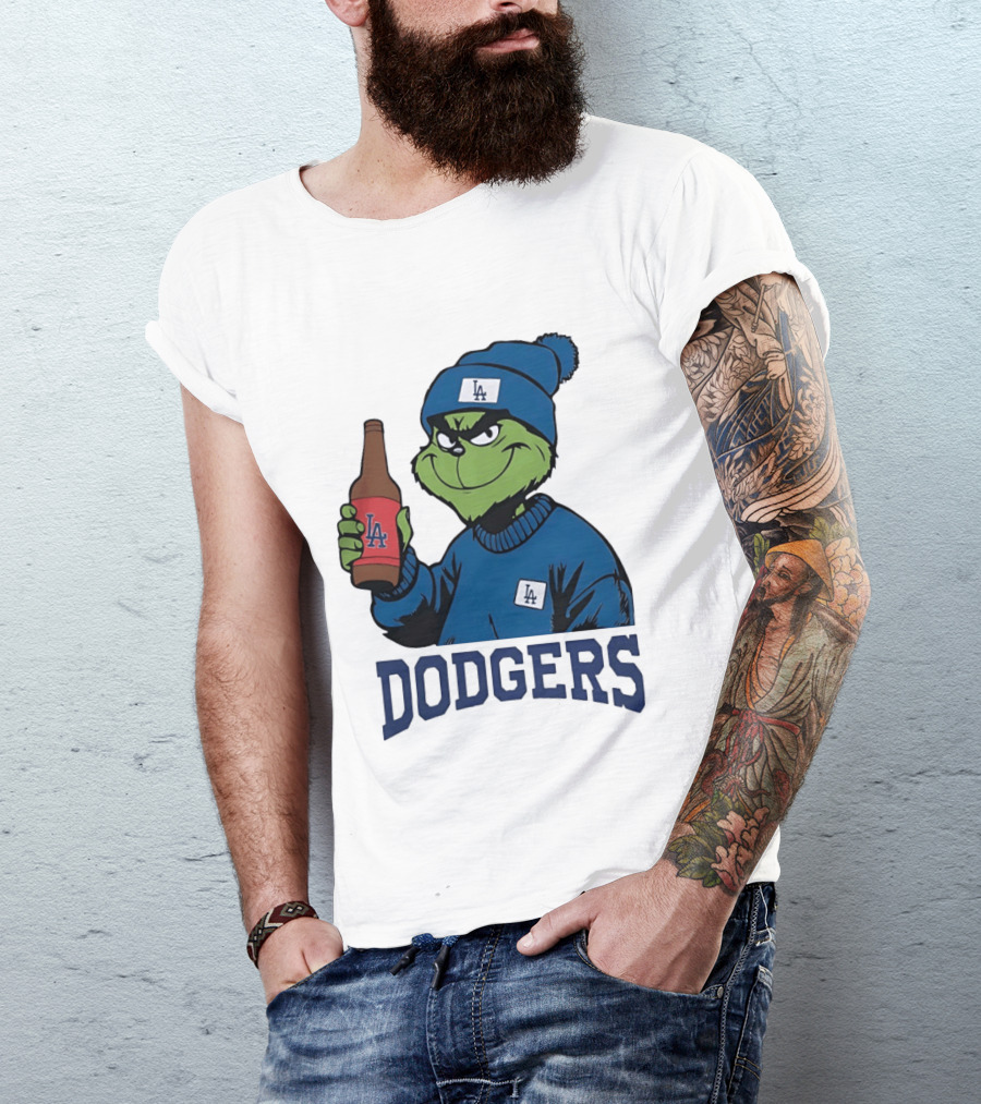 Los Angeles Dodgers MLB Christmas Grinch Beanie And Sweater T-Shirt
