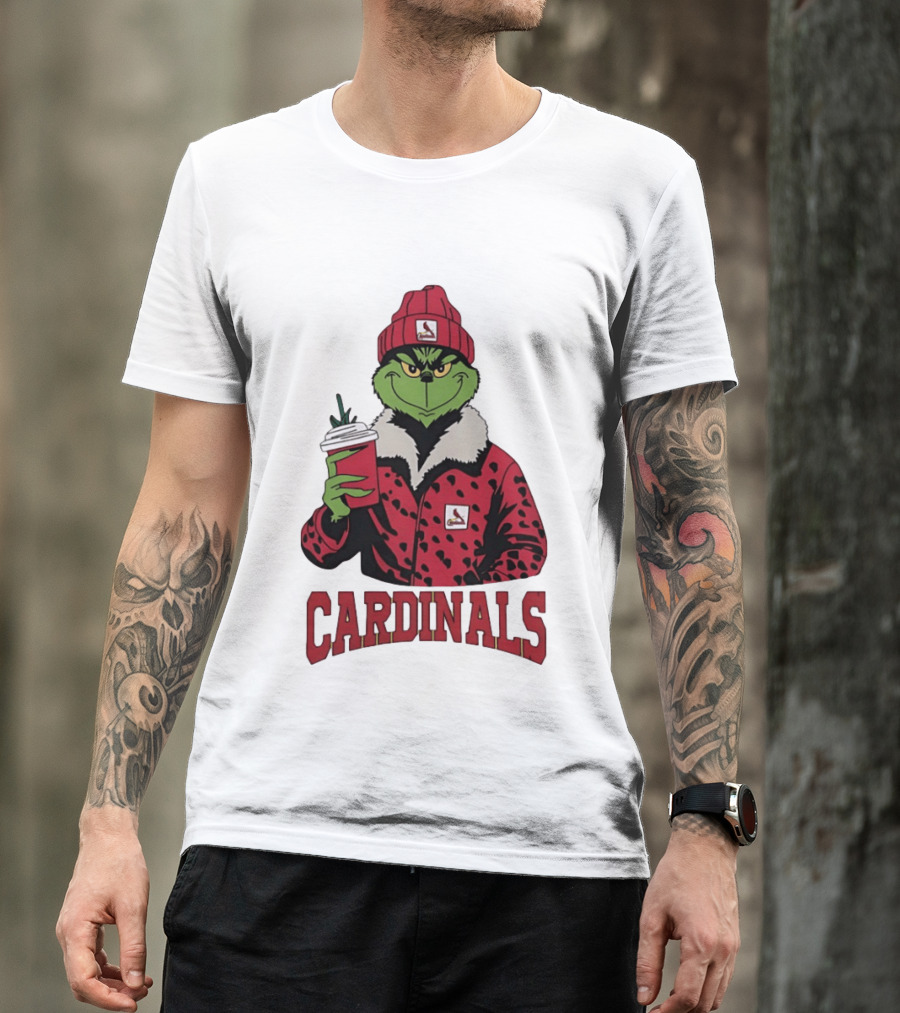 The Grinch In St Louis Cardinals Jacket With Coffee Christmas T-Shirt