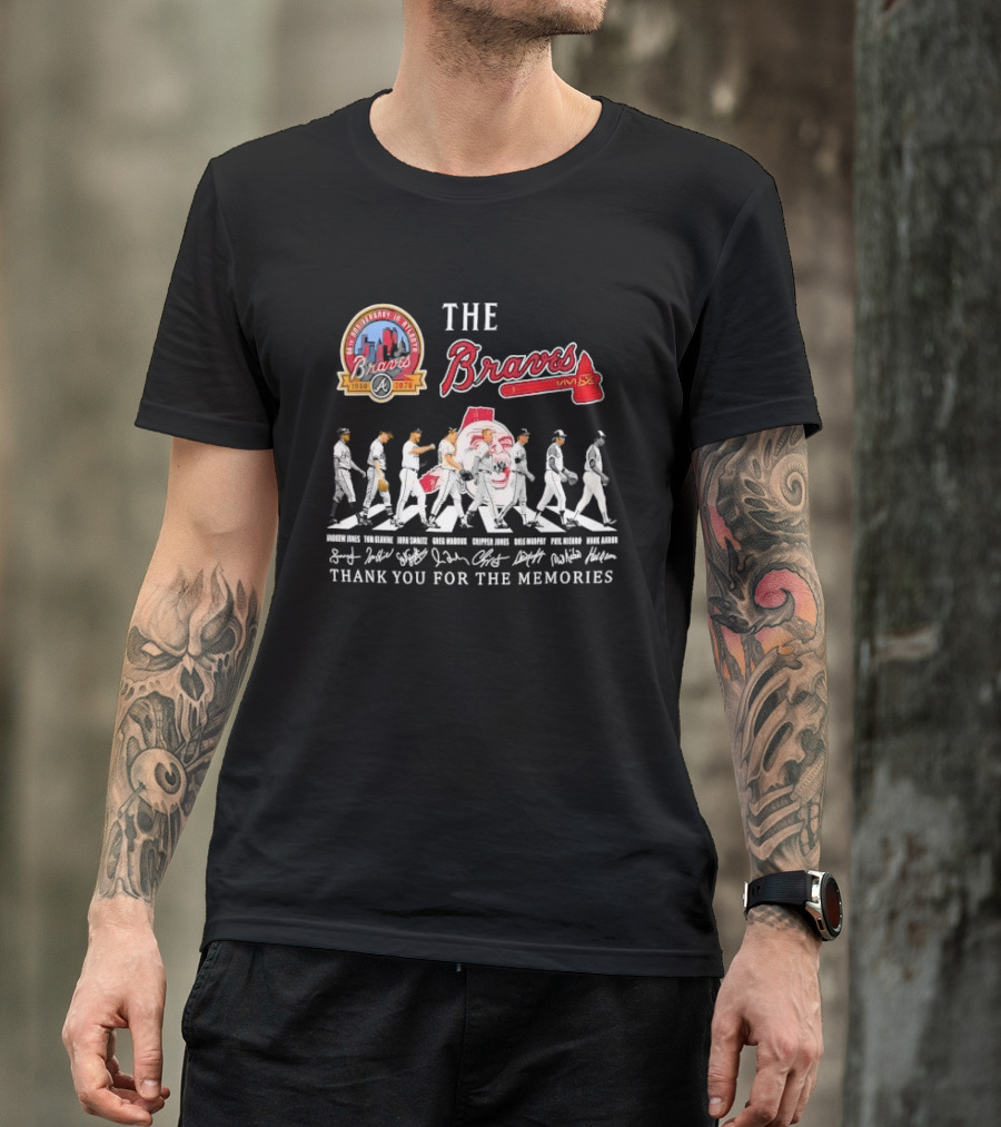 Atlanta Braves 60th Anniversary Legends Hank Aaron John Smoltz Greg Maddux Chipper Jones Thank You For The Memories T-Shirt