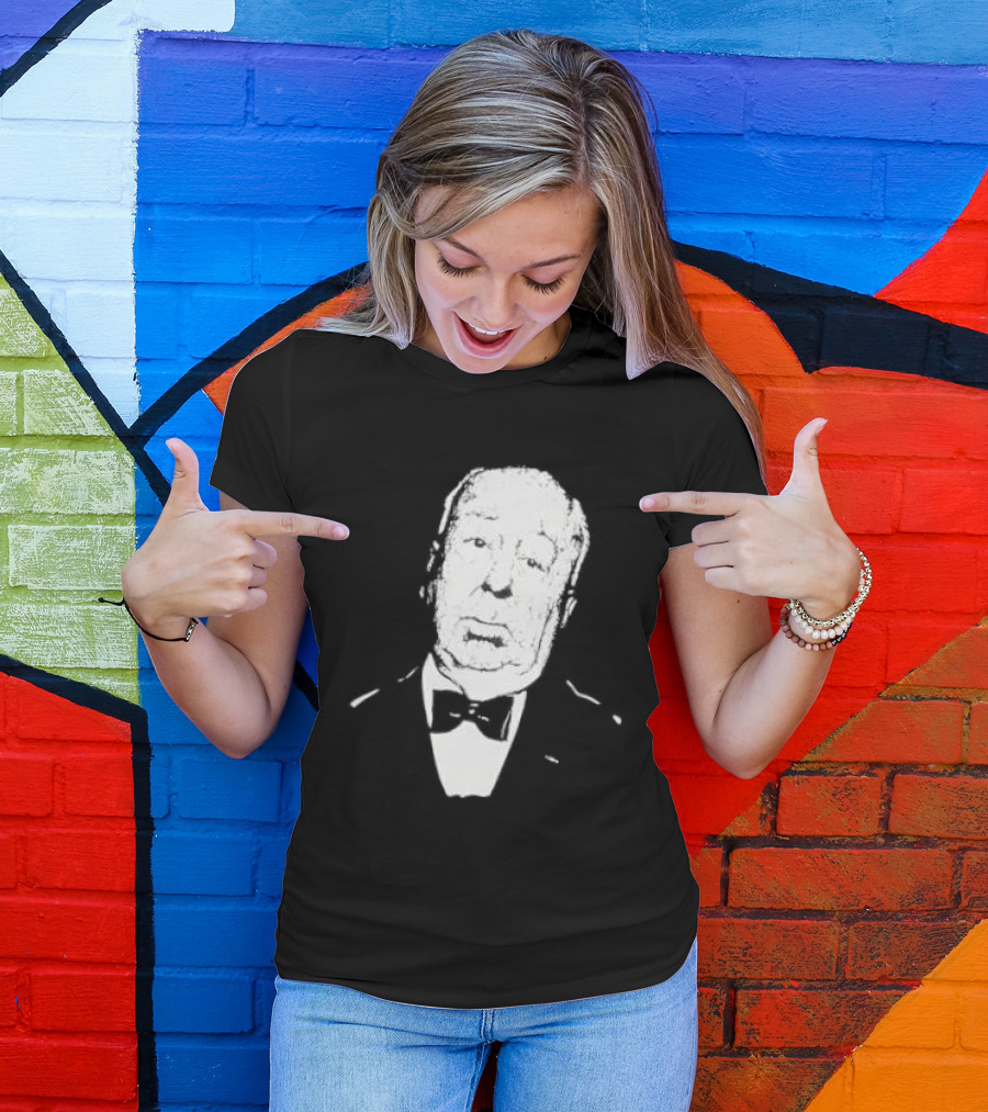 Alfred Hitchcock Staring Silhouette Iconic Filmmaker Style Bowtie T-Shirt