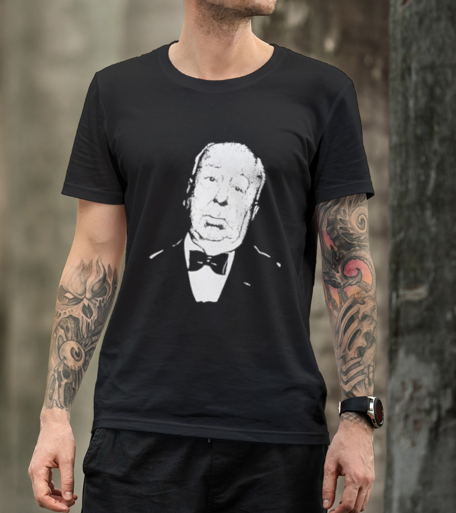 Alfred Hitchcock Staring Silhouette Iconic Filmmaker Style Bowtie T-Shirt