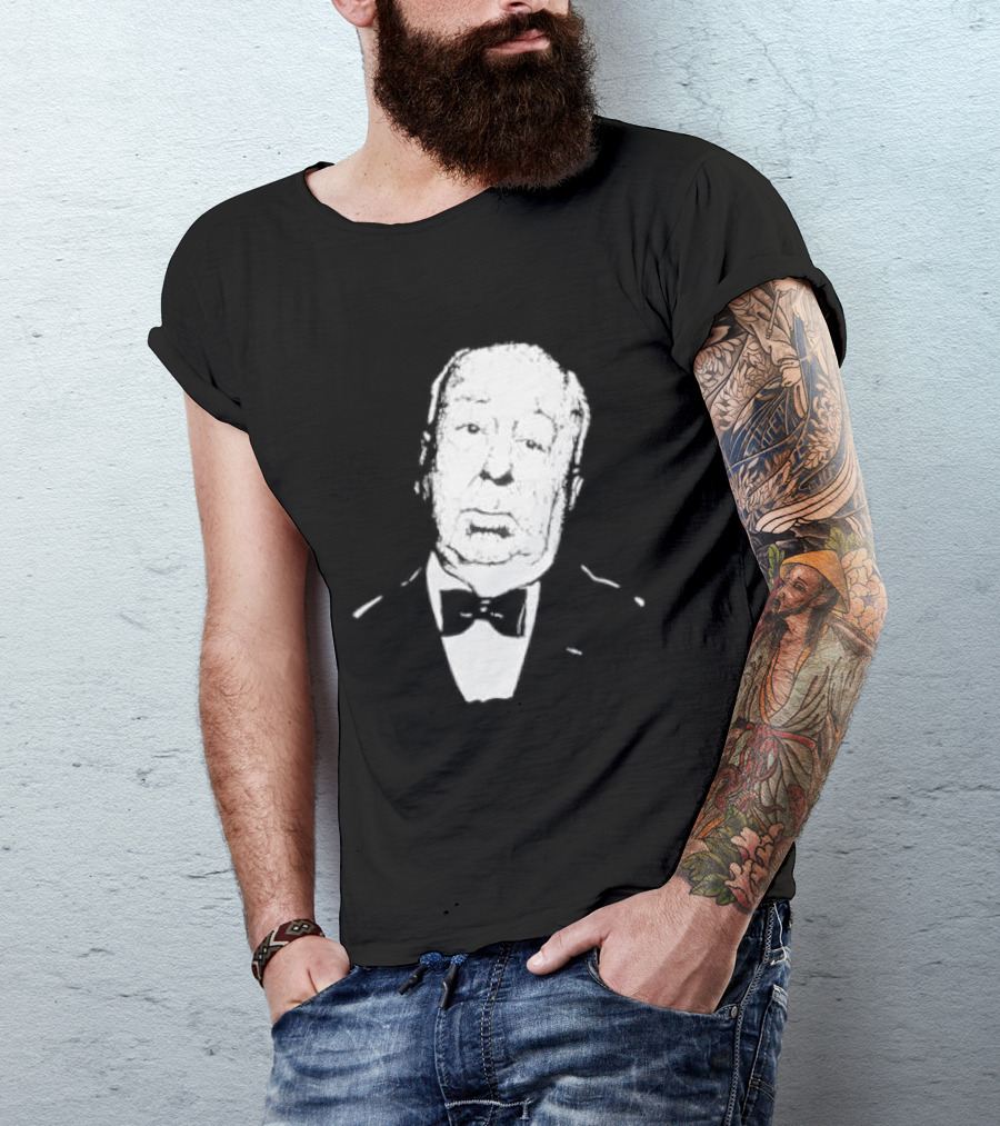 Alfred Hitchcock Staring Silhouette Iconic Filmmaker Style Bowtie T-Shirt