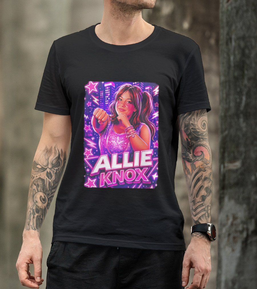 Allie Knox Retro Neon City Lights Style With Stars T-Shirt