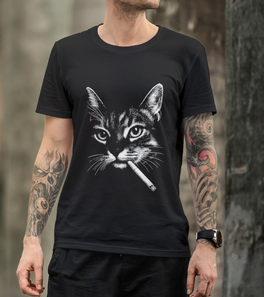 Cat Smoking A Cigarette Vintage Style Retro Look T-Shirt