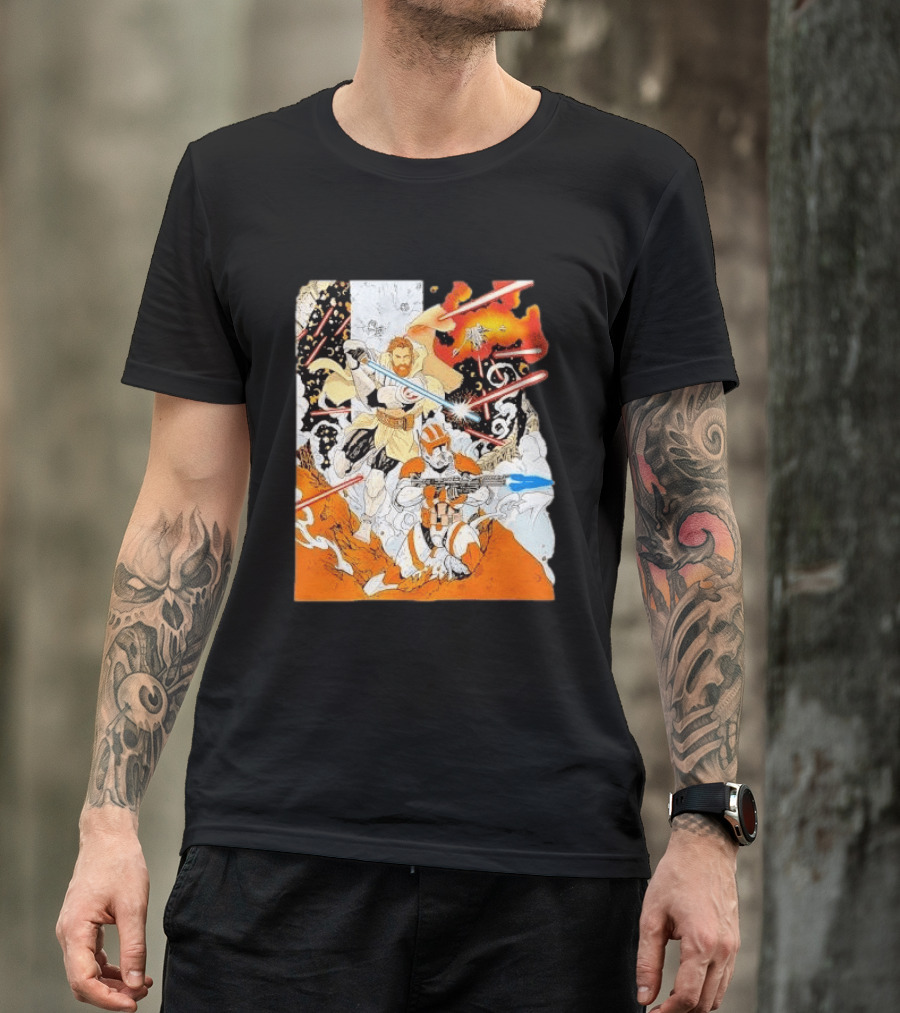 Obi Wan Kenobi Commander Cody Battlefront Action Scene Star Wars T-Shirt