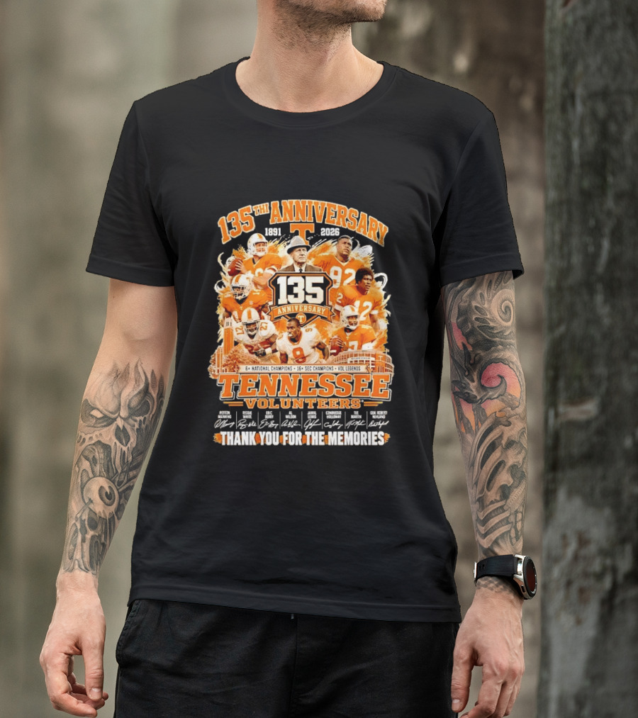 135th Anniversary Tennessee Volunteers Vol Legends Peyton Manning Reggie White National SEC Champions 1891 2026 Thank You For The Memories T-Shirt