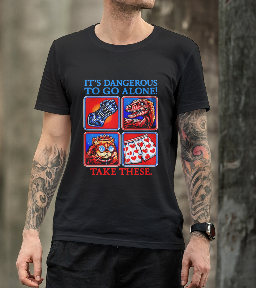 It's Dangerous To Go Alone Take These Gauntlet Raptor Cat Heart Boxers T-Shirt