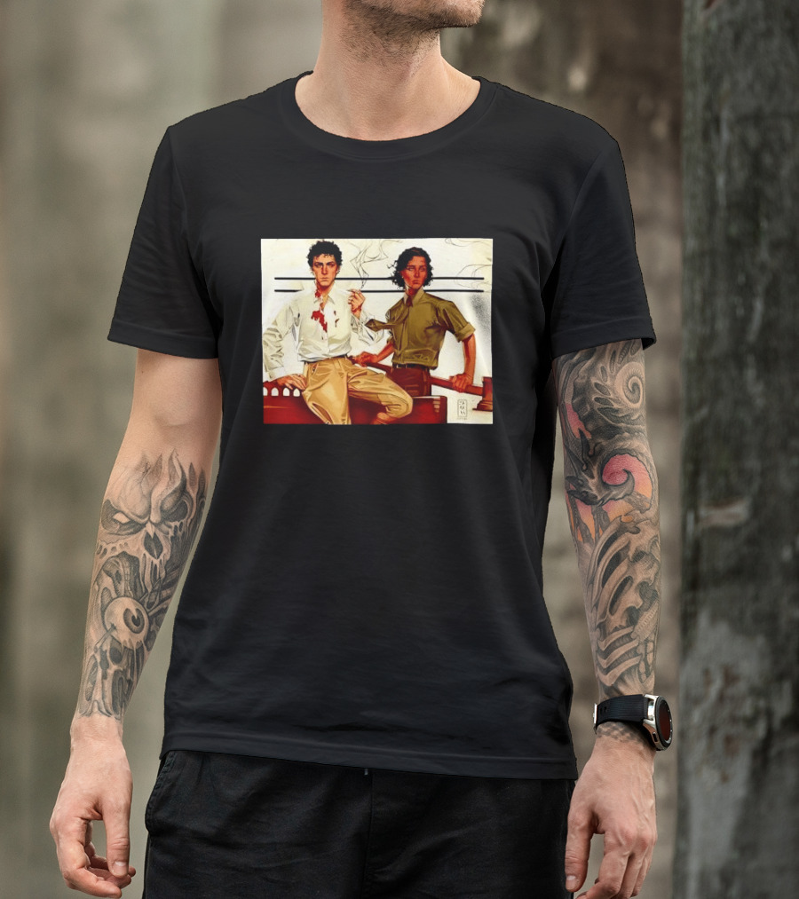 JAPH Two Men Smoking With Bloodstain T-Shirt