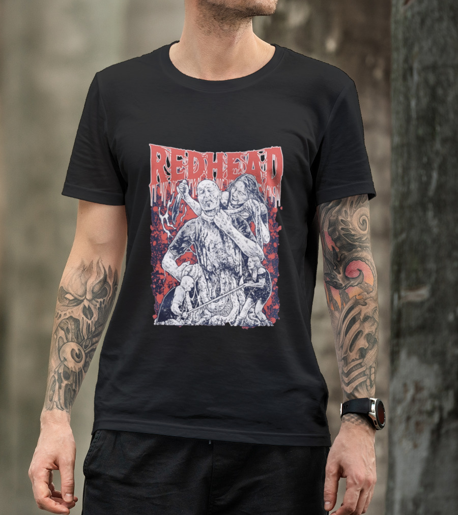 Red Head Horror Gruesome Comic Style Bloodied Figures T-Shirt