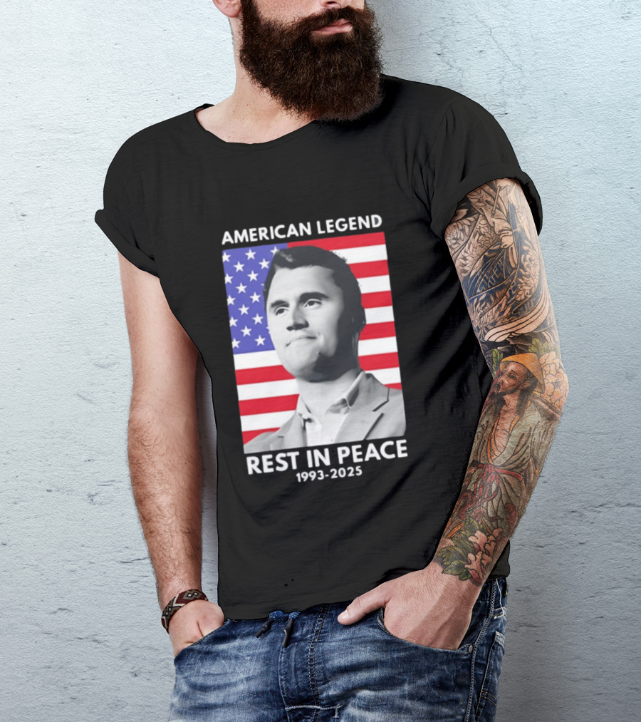 American Legend Rest In Peace Charlie Kirk 1993 2025 USA Flag T-Shirt